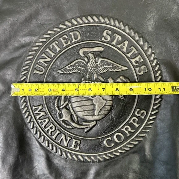 United States MARINE CORP EMBOSSED Black Leather JACKET Men's 3XL Made IN USA - Picture 13 of 14